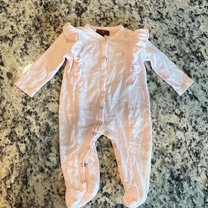 7 for all mankind baby footie with ruffles. Size 3/6m